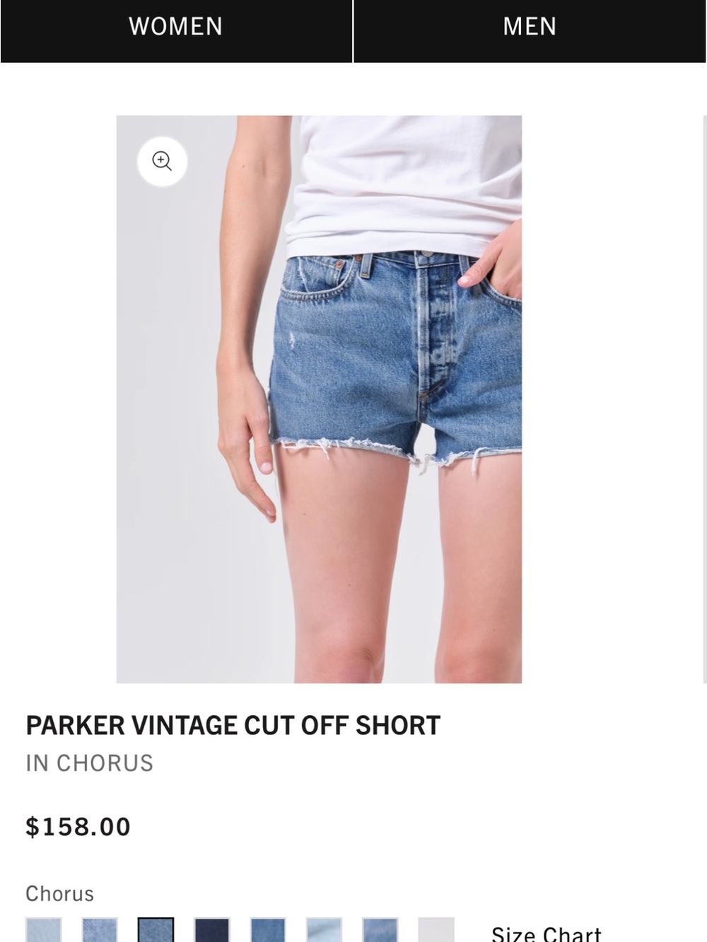 Agolde Parker Vintage Cut-Off Jean Shorts in Chorus Blue, Never Worn, No Tag